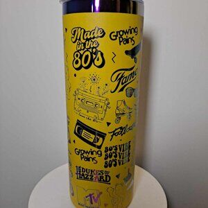 Laser Engraved Rainbow Plated Yellow Love the 80s Themed 20oz Tumbler NEW